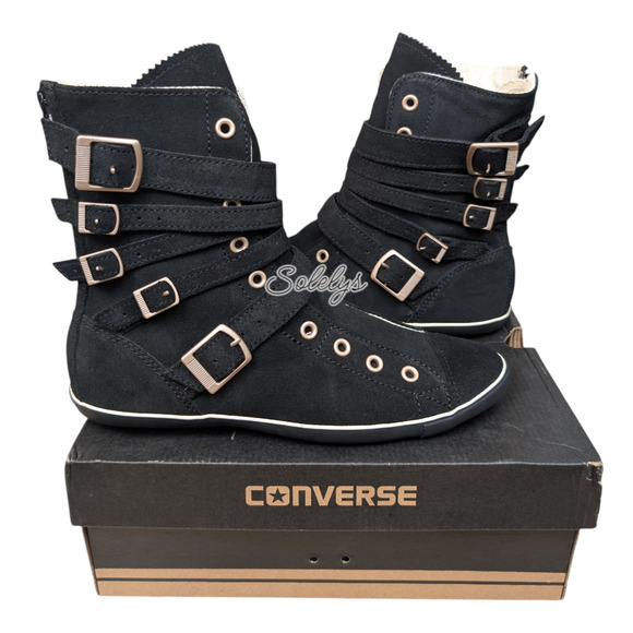 Converse 2012 Multi 5 Strap Buckle XHI Calf Hi Black Suede Sneaker Boot 7.5 RARE - Picture 14 of 14